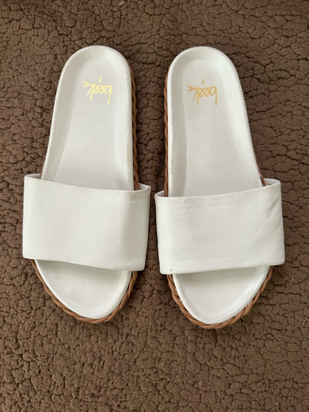 Beek White Leather Braided Jute Slides Sandals Size 8